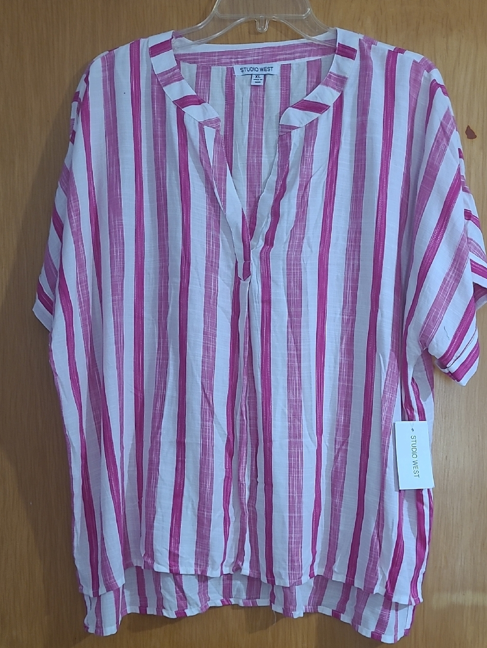 Studio West White and Pink Vertical Stripe Lightweight Blouse